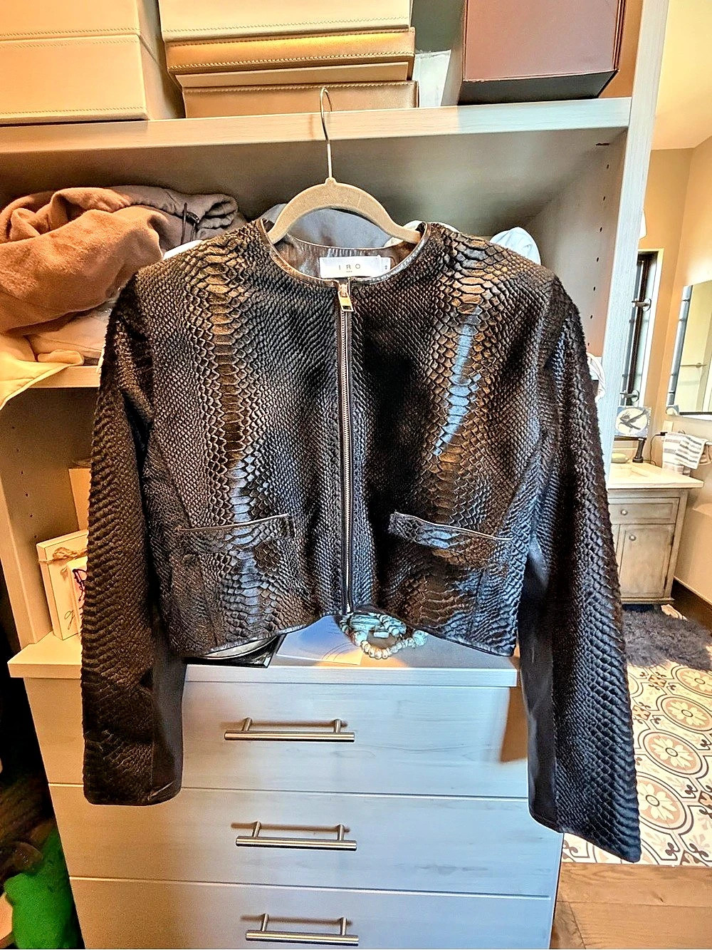 IRO Nana size 40 Embossed Calf Hide Jacket - Snake Print Embossed Leather Jacket